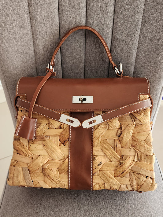 New design - Handmade woven hyacinth bag, Medium size (32cm)