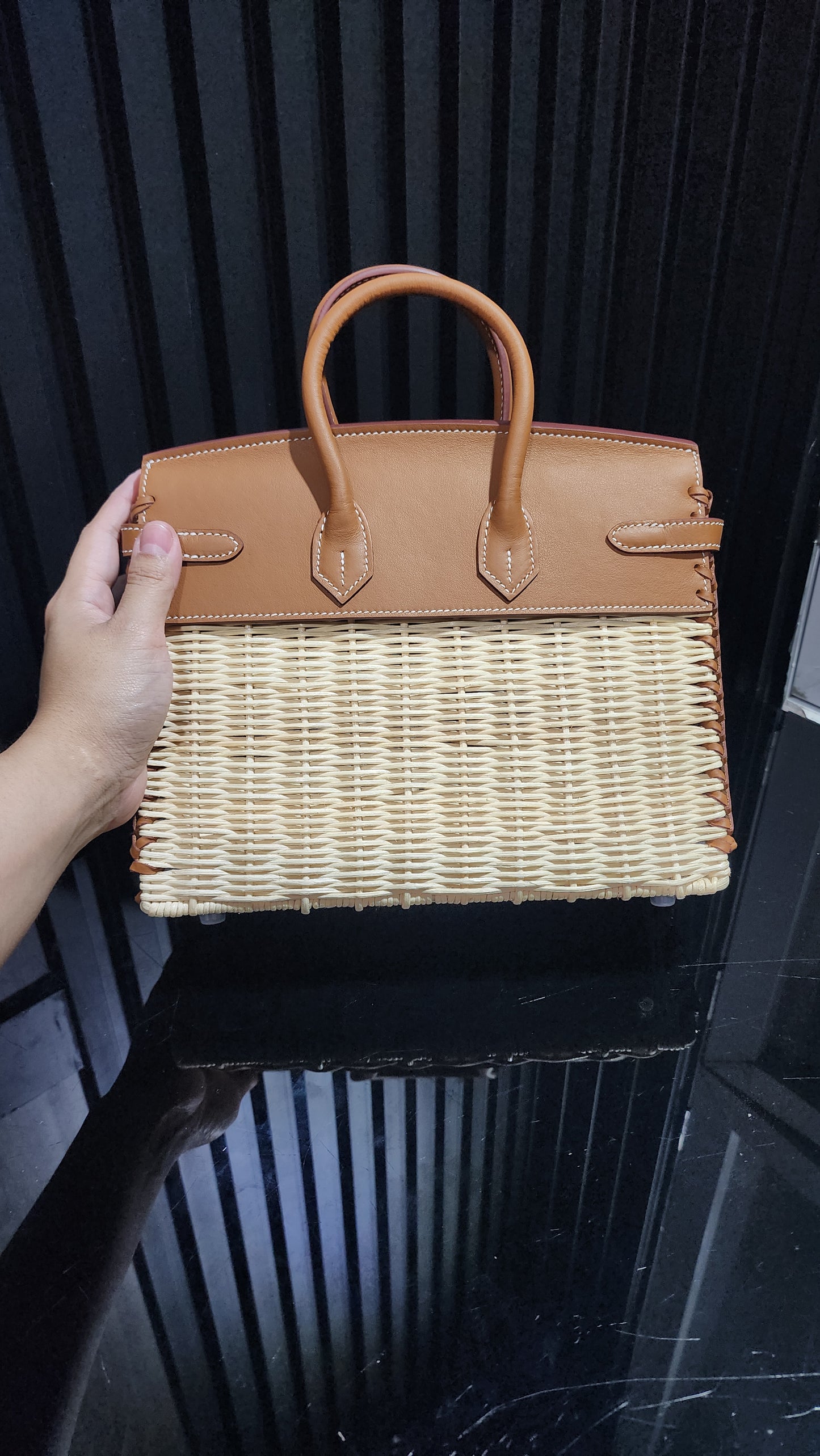 PREMIUM Handwoven Rattan Top Handle Bag with Genuine Leather