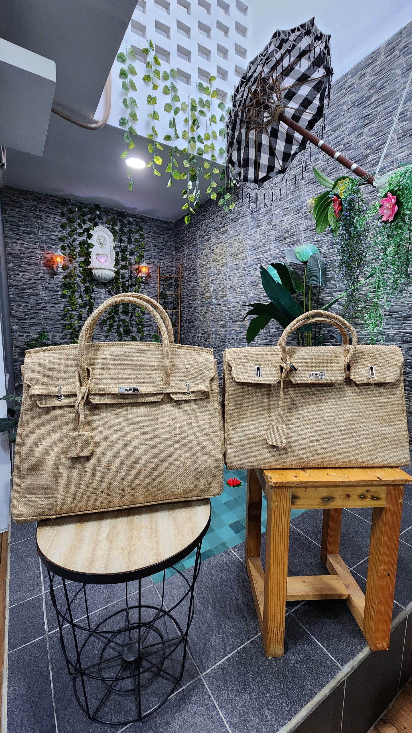Handmade burlap / jute bag, Large size (45cm)_style 7