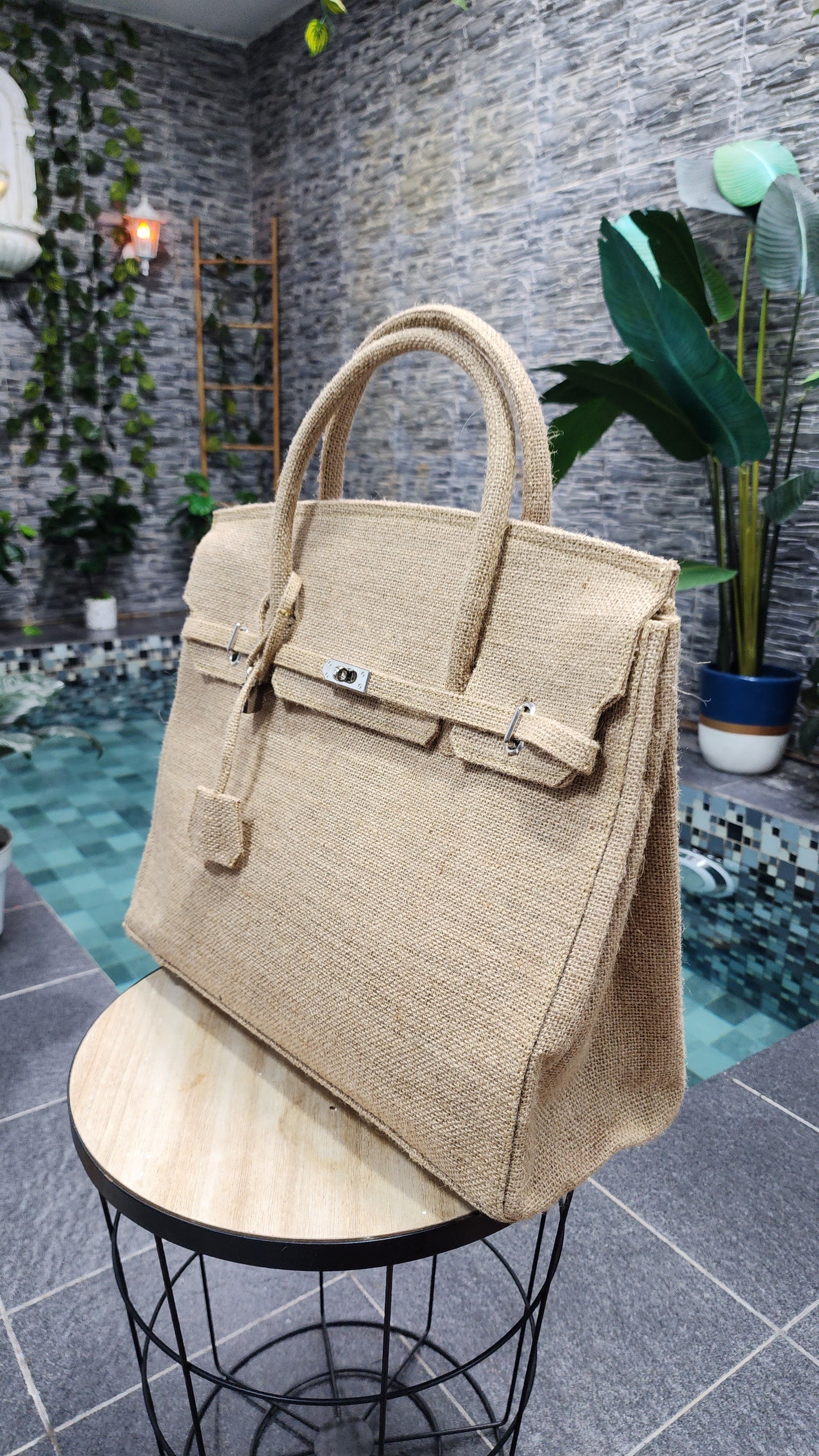 Handmade burlap / jute bag, Large size (45cm)_style 7