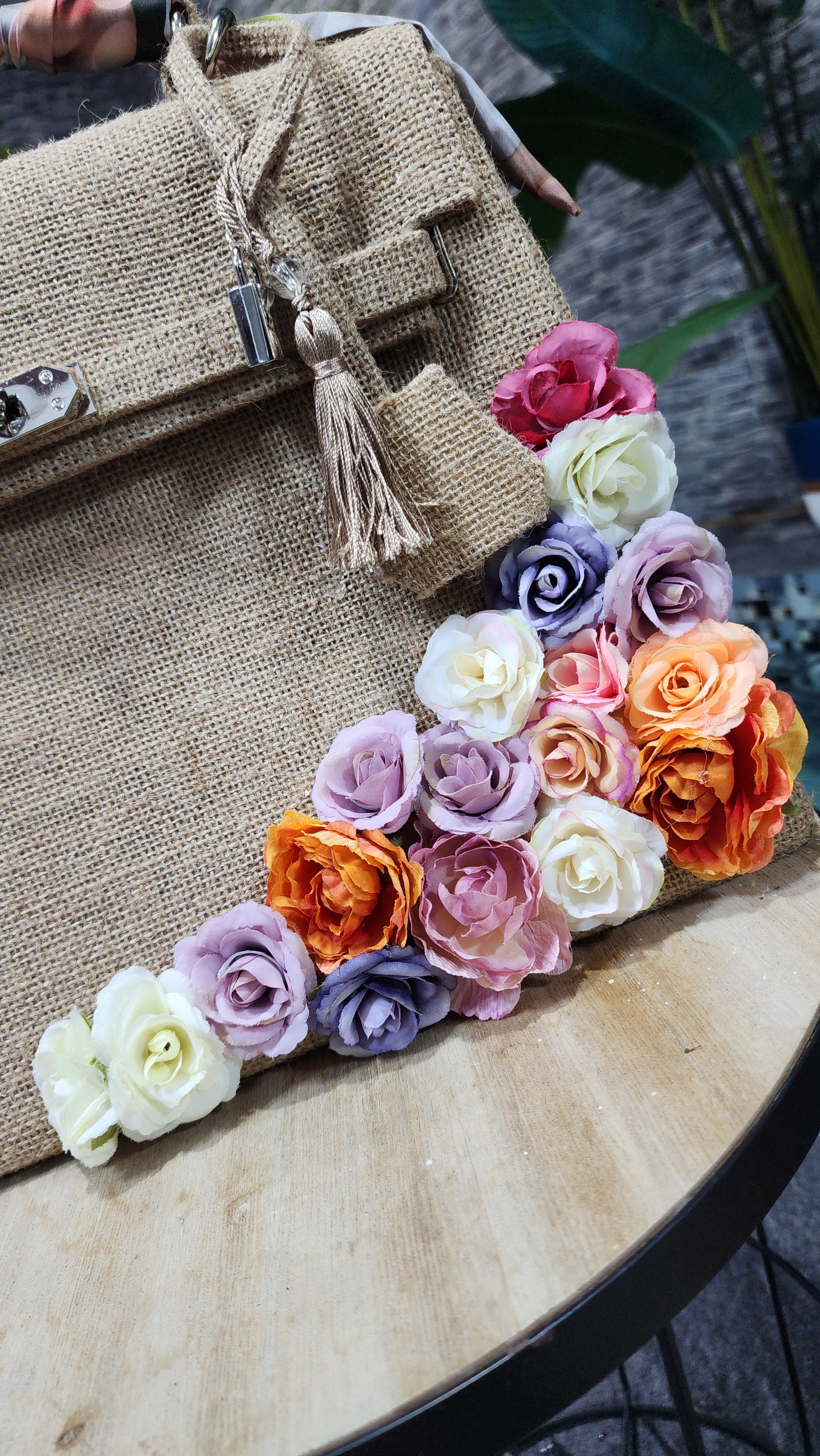 Victorian style - Handmade burlap / jute bag, Medium size (35cm)