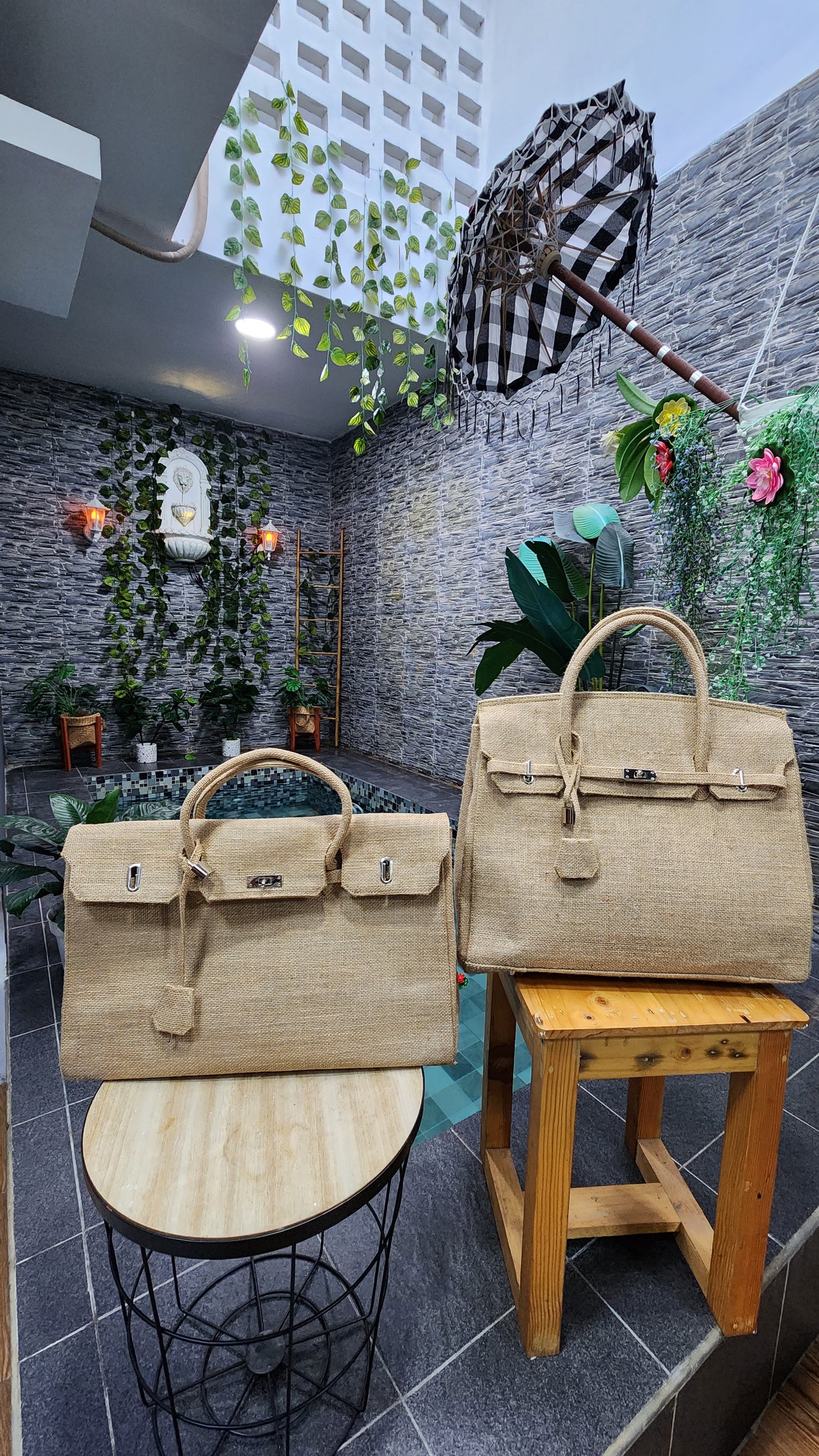 Handmade burlap / jute bag, Large size (45cm)_style 7