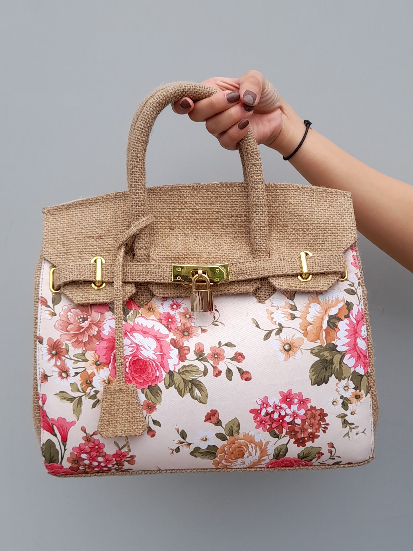 Handmade burlap / jute bag, Medium size (30cm)_style 11