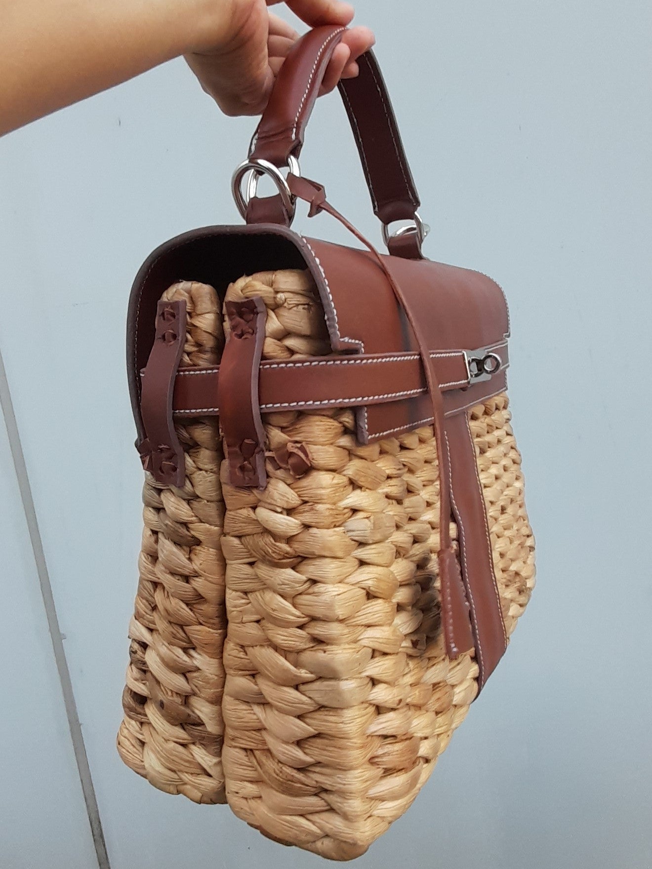 Handmade woven hyacinth bag, Medium size (32cm)_style 20