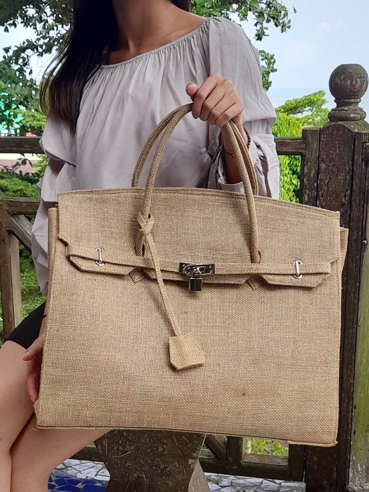 Handmade burlap / jute bag, Large size (45cm)_style 7