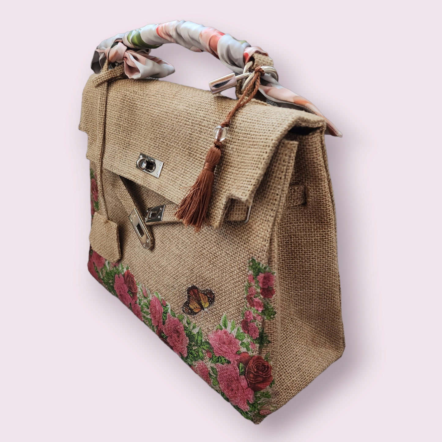 Victorian style 2 - Handmade burlap / jute bag, Medium size (35cm)