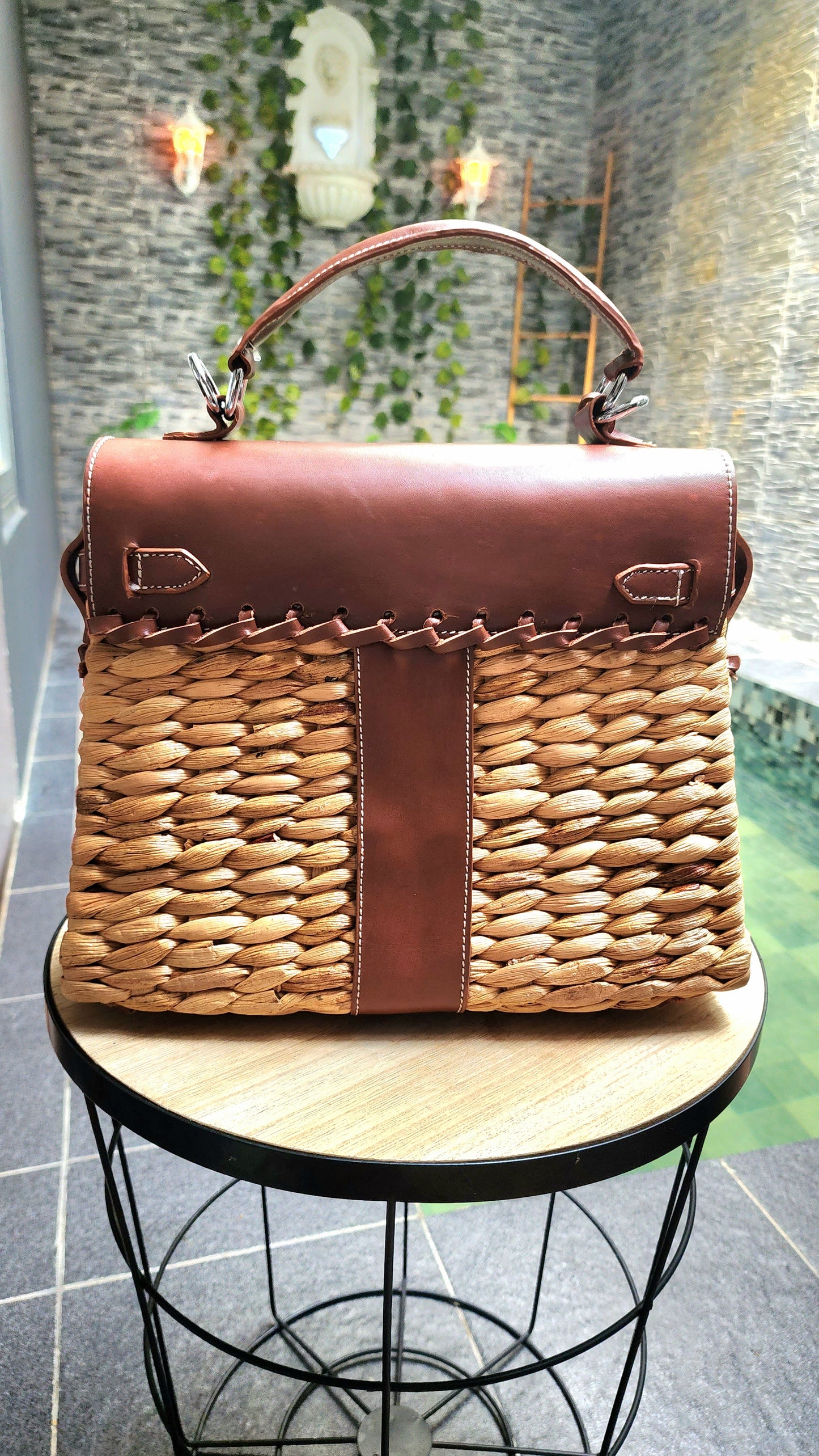 Handmade woven hyacinth bag, Medium size (32cm)_style 20