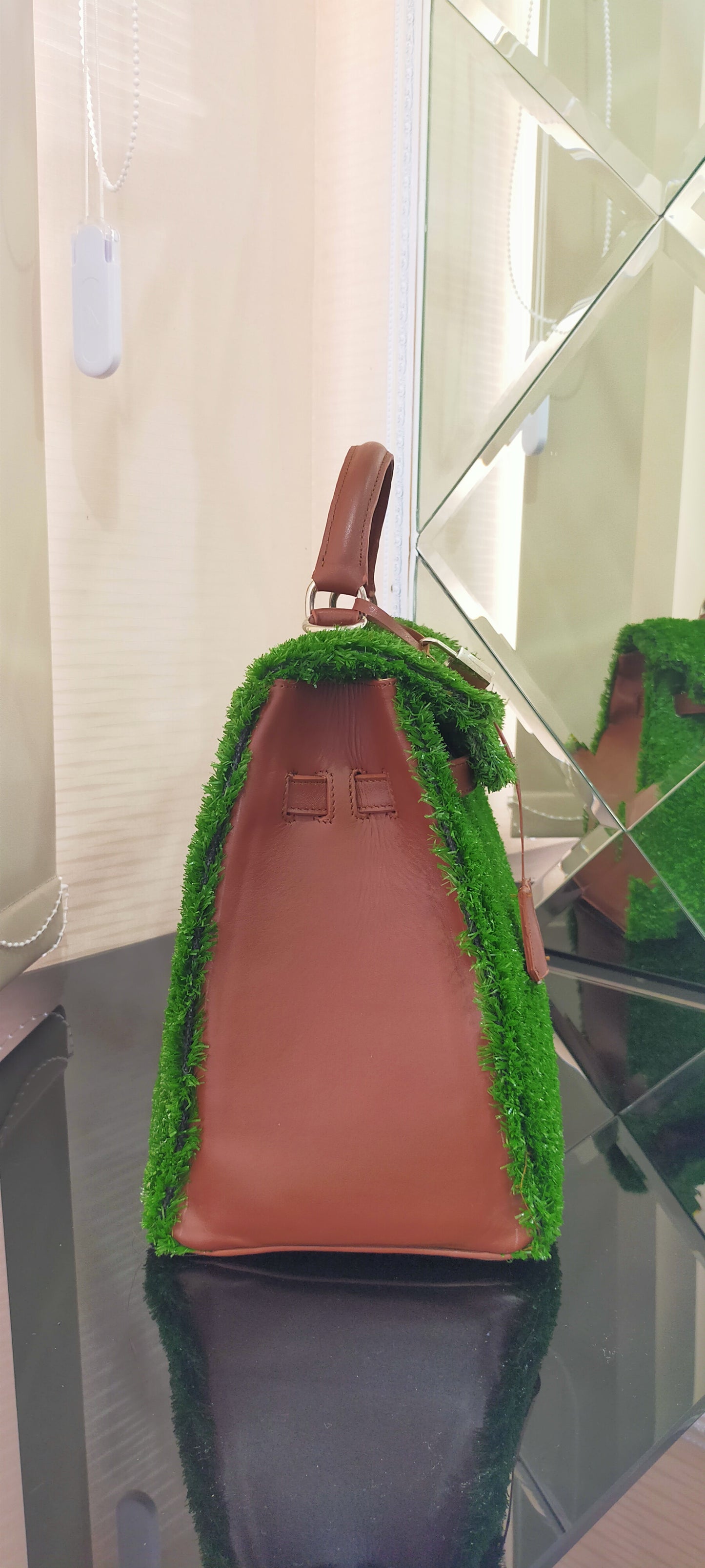 Handmade grassy with Brown genuine leather - Medium size (35cm)