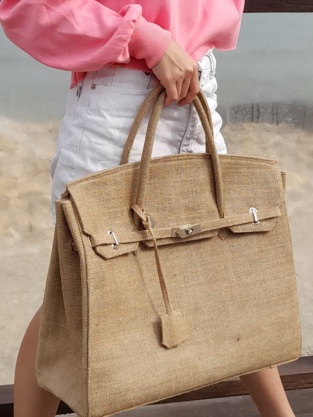 Handmade burlap / jute bag, Large size (45cm)_style 7