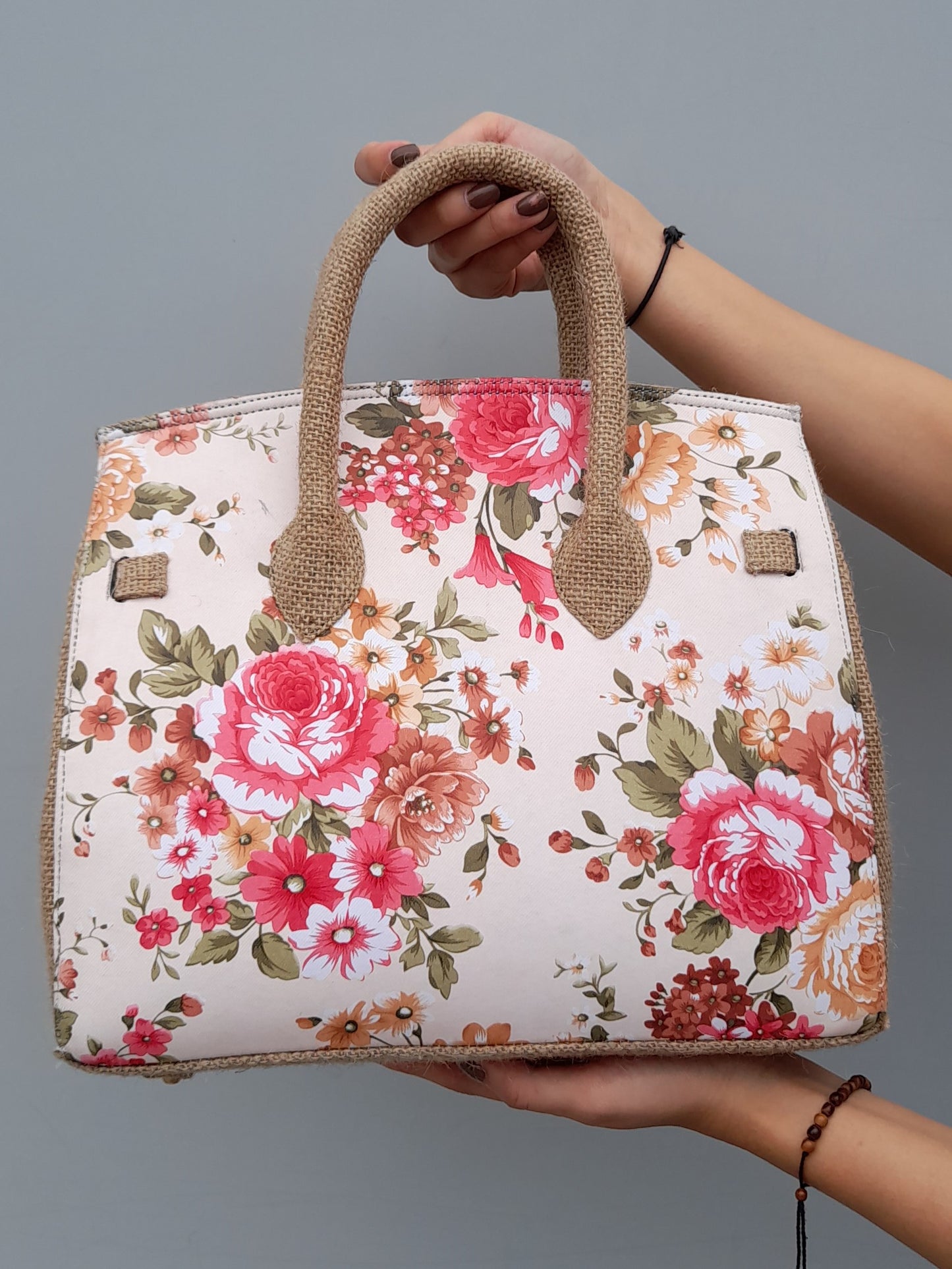 Handmade burlap / jute bag, Medium size (30cm)_style 11