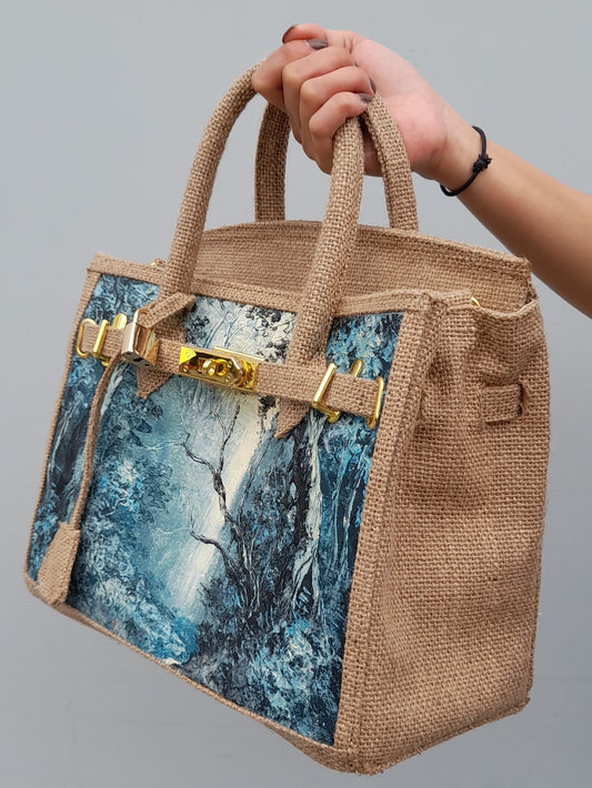 Handpainted jute bag, Medium size (30cm)_style 13
