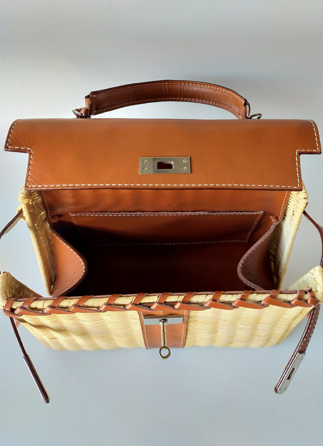 Wicker and leather online bag